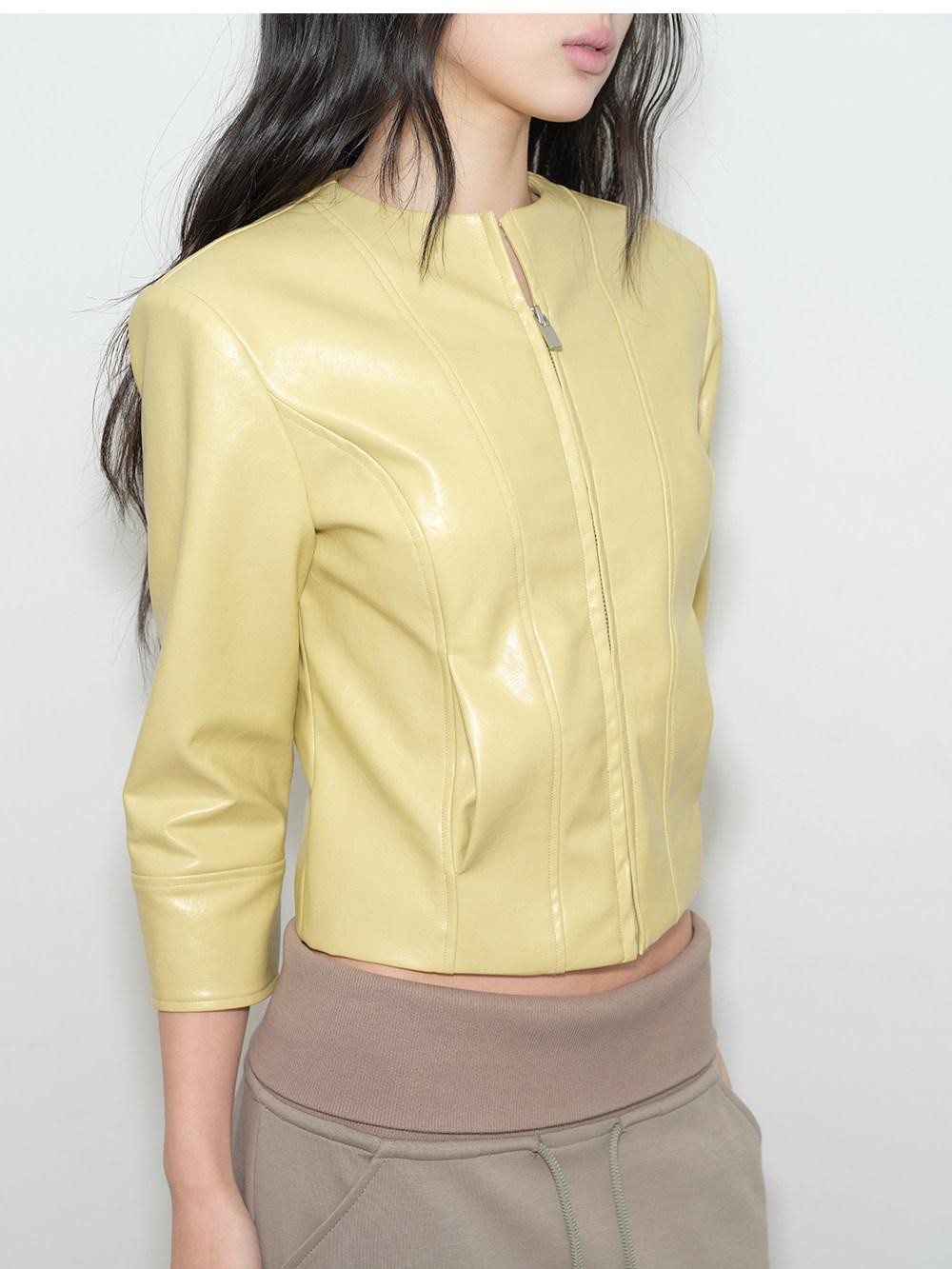 lvetong Yellow Roundneck Three Quarter Sleeve Slim Women&