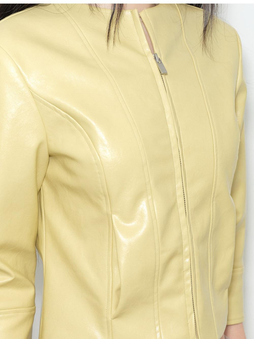 lvetong Yellow Roundneck Three Quarter Sleeve Slim Women&
