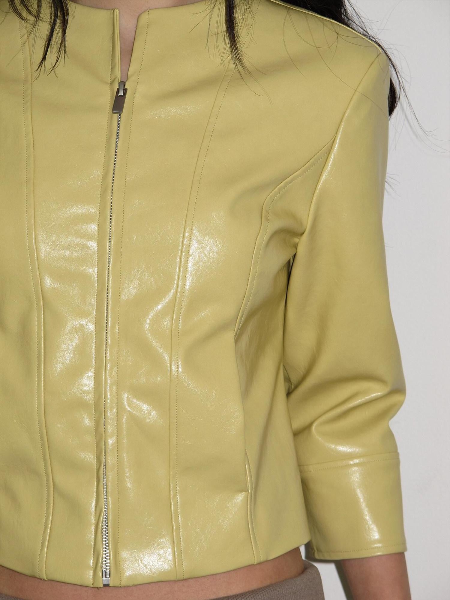 lvetong Yellow Roundneck Three Quarter Sleeve Slim Women&