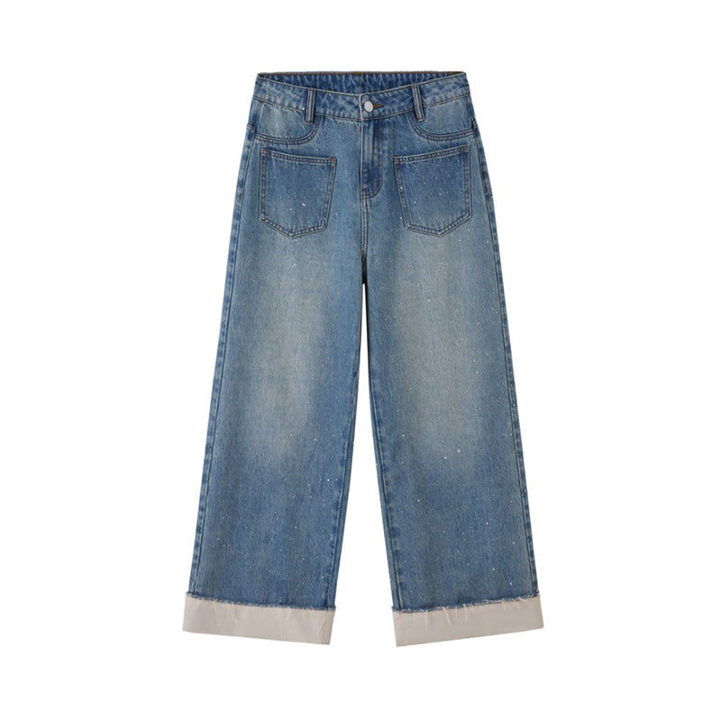 DIDDI MODA Silver Frayed Hem Straight Jeans