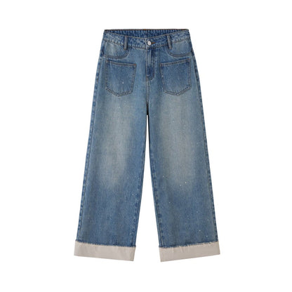 DIDDI MODA Silver Frayed Hem Straight Jeans