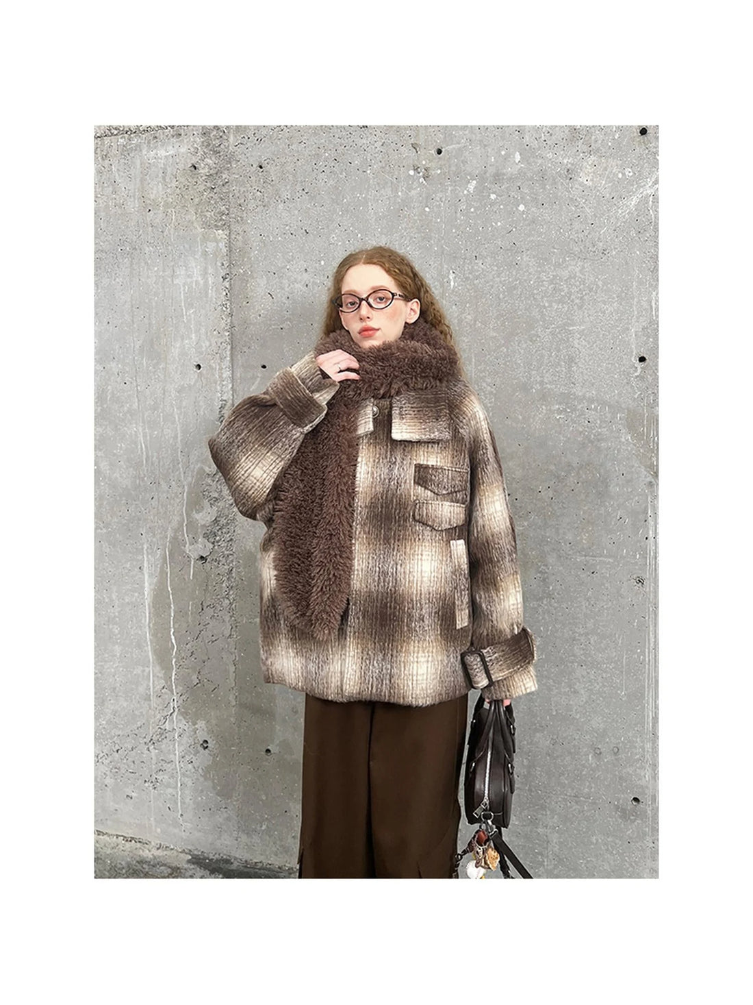 Brown Gradient Check Wool Coat