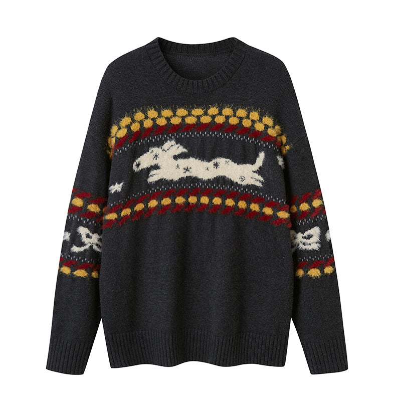DIDDI MODA Cozy Fair Isle Dog Sweater Winter Knit With Snowflake Geometric Patterns