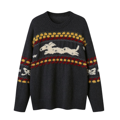 DIDDI MODA Cozy Fair Isle Dog Sweater Winter Knit With Snowflake Geometric Patterns