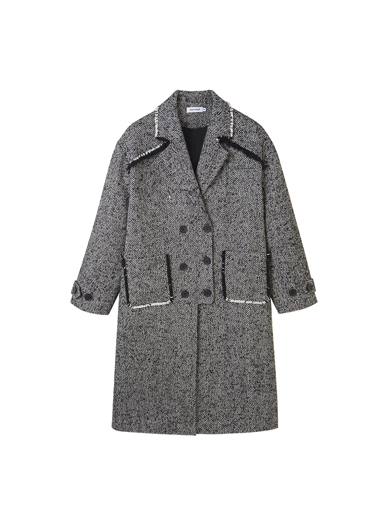 DIDDI MODA Herringbone Lazy Chic Asymmetrical Coat
