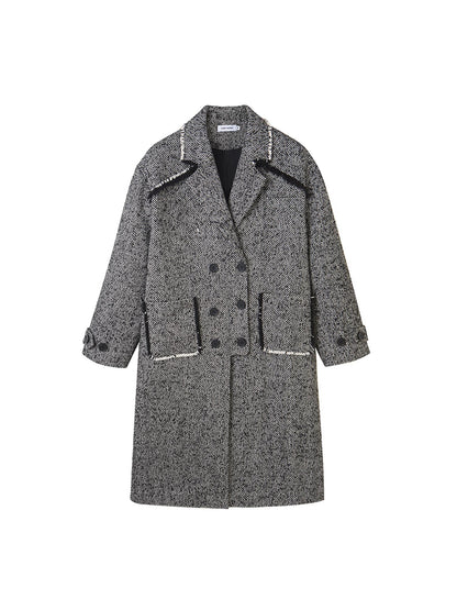 DIDDI MODA Herringbone Lazy Chic Asymmetrical Coat