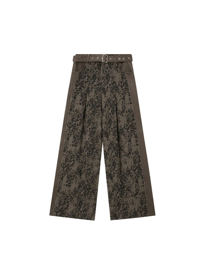 Colorblock Leopard Print Wide Leg Pants