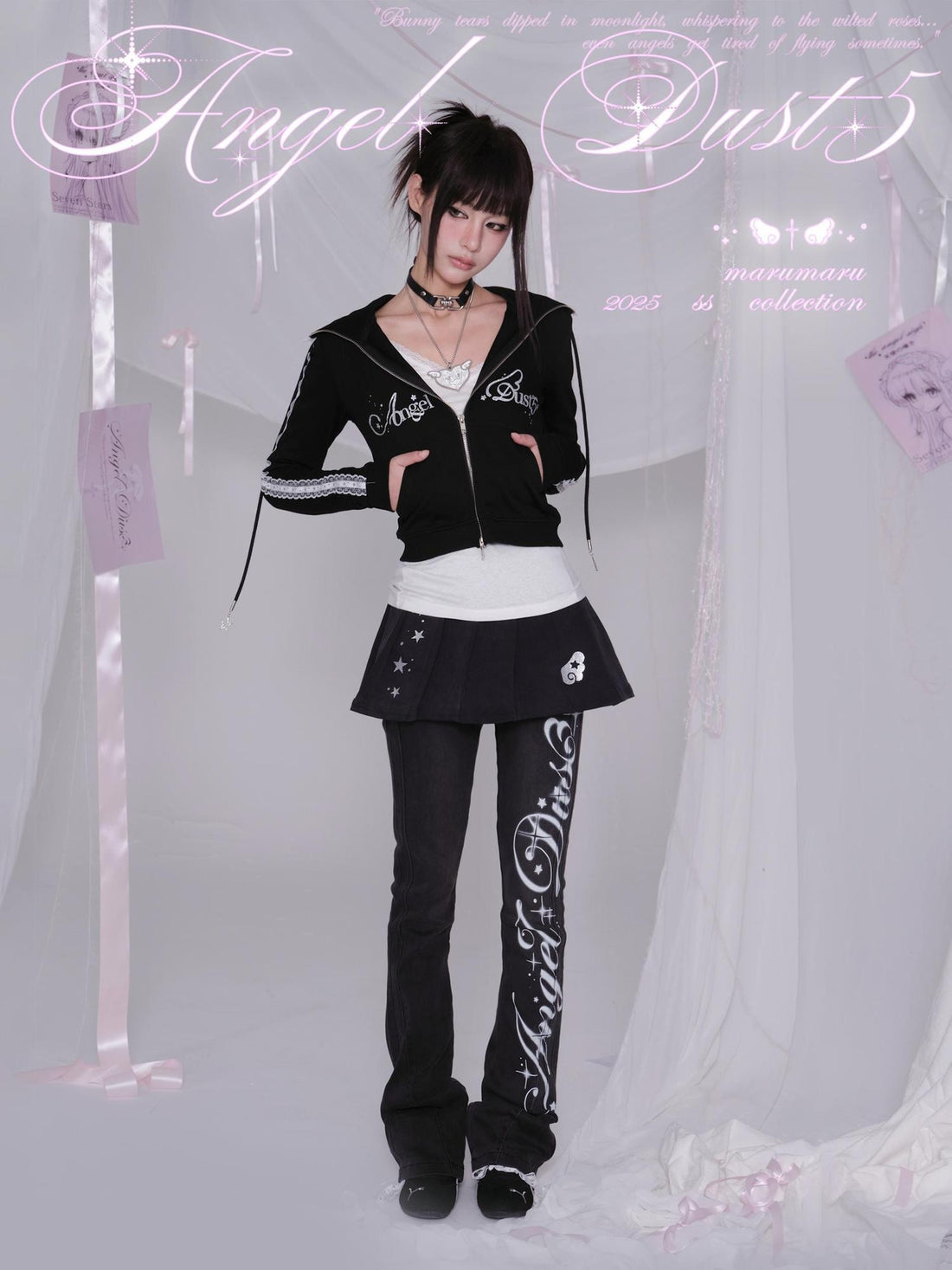 marumaruzip Angel Dust Glitter Lettering Hooded Slim Women&