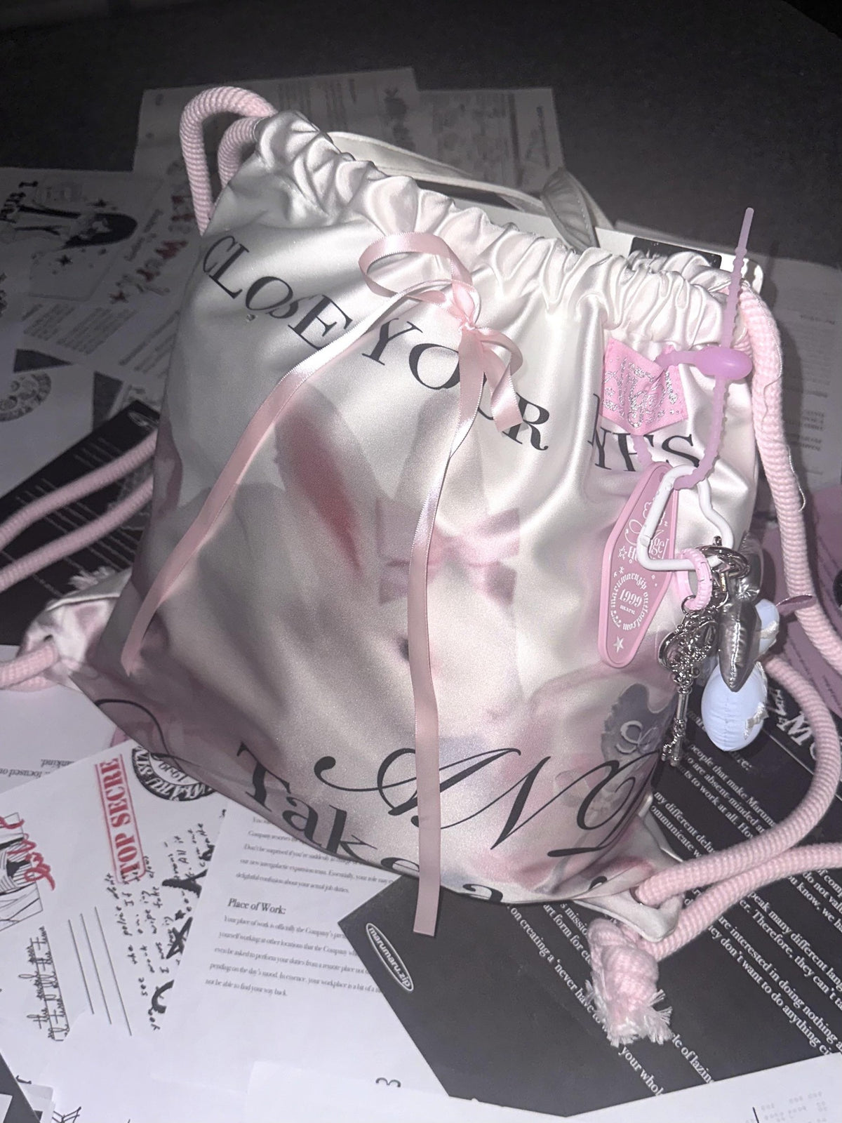 marumaruzip Cute Bow Print Satin Women&