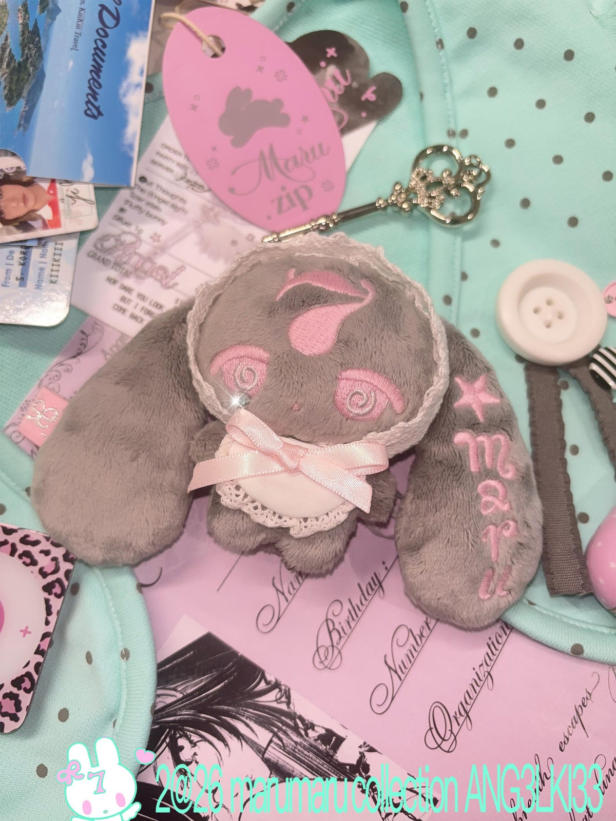 marumaruzip Grey Bunny Plush Angel Dream Drop Ear Women&