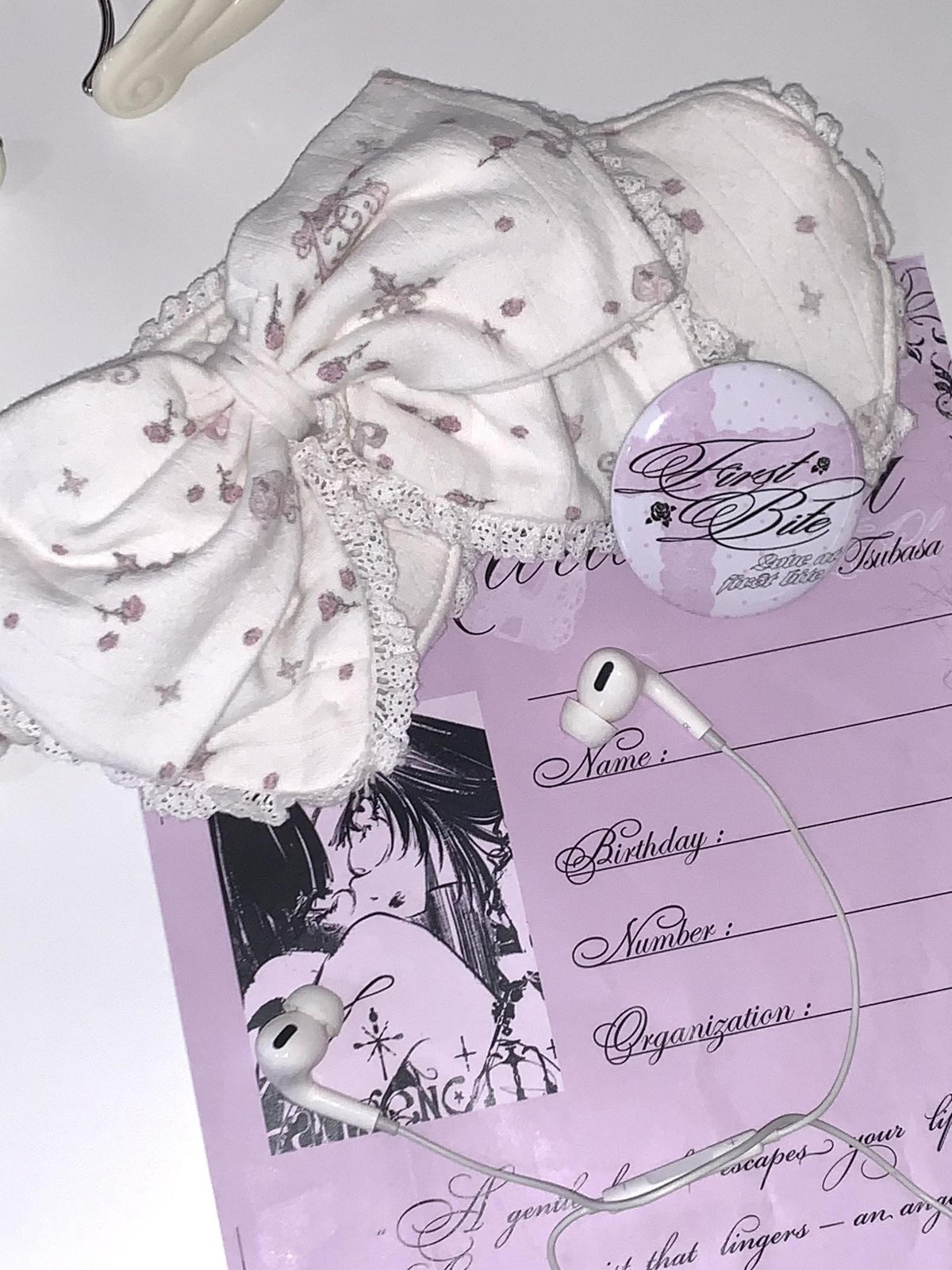 marumaruzip Light Pink Cross Floral Bow Eye Mask Women&