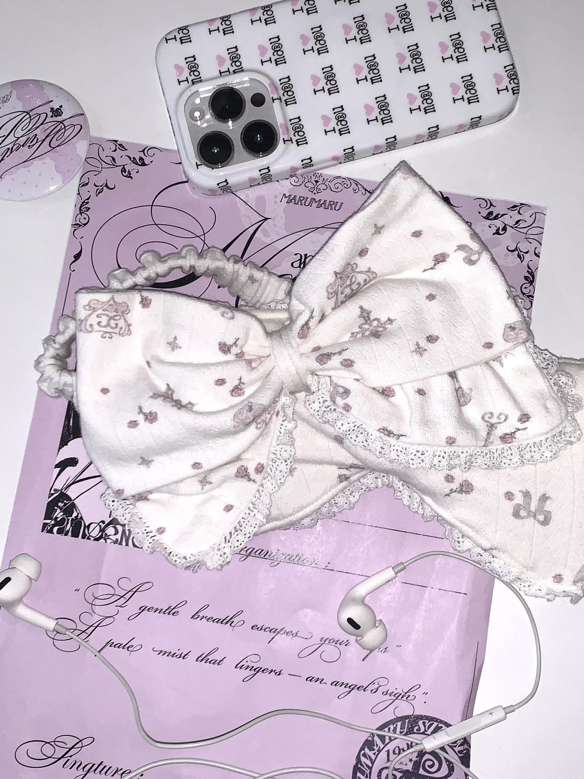 marumaruzip Light Pink Cross Floral Bow Eye Mask Women&