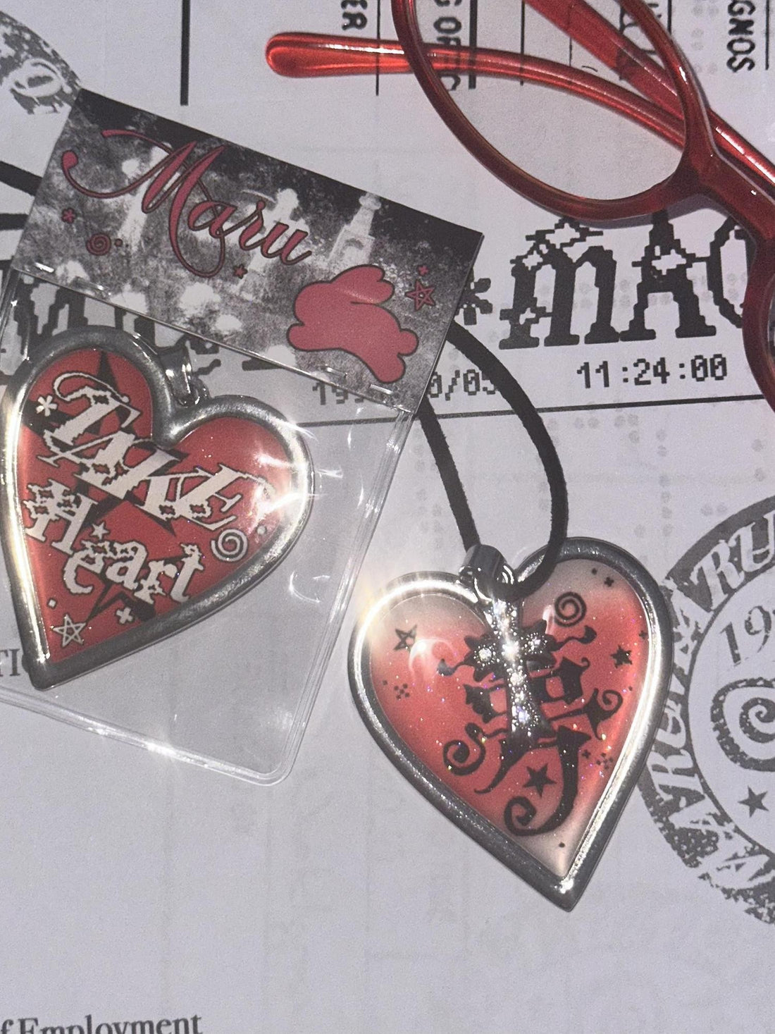 marumaruzip Metallic Glitter Heart Epoxy Resin Niche Pattern Women&