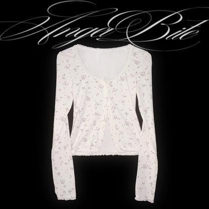 marumaruzip_Pink_Cross_Floral_Print_Button_Round_Neck_Long_Sleeve_Women&