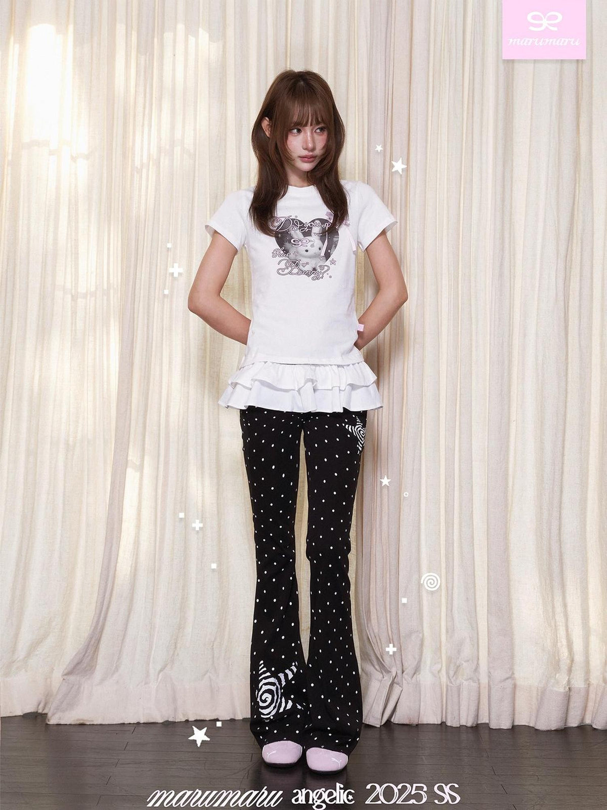 marumaruzip Polka Dot Print Lace Trim Slim Low Rise Women&