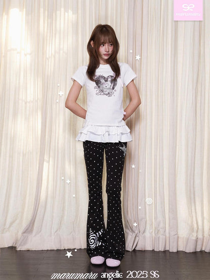 marumaruzip Polka Dot Print Lace Trim Slim Low Rise Women&