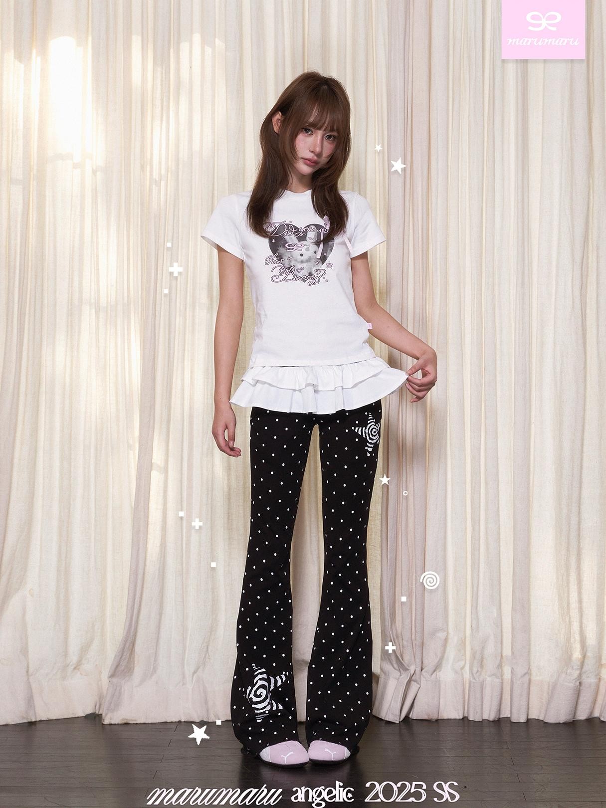 marumaruzip Polka Dot Print Lace Trim Slim Low Rise Women&