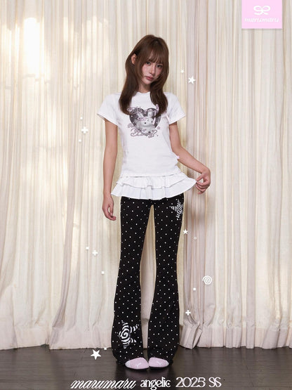 marumaruzip Polka Dot Print Lace Trim Slim Low Rise Women&