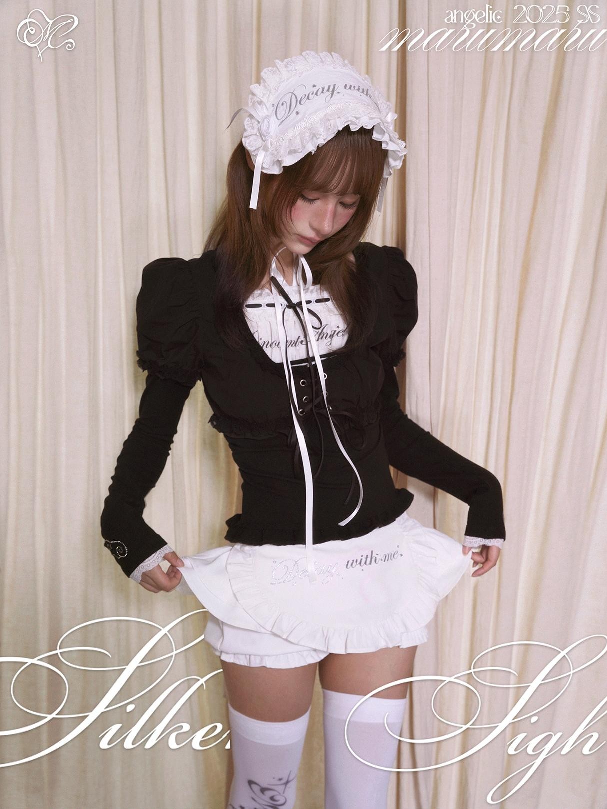 marumaruzip Puff Sleeve Drawstring Tie Cropped Women&