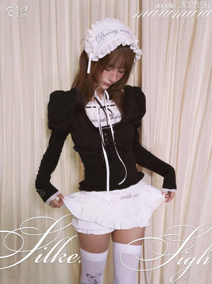 marumaruzip Puff Sleeve Drawstring Tie Cropped Women&