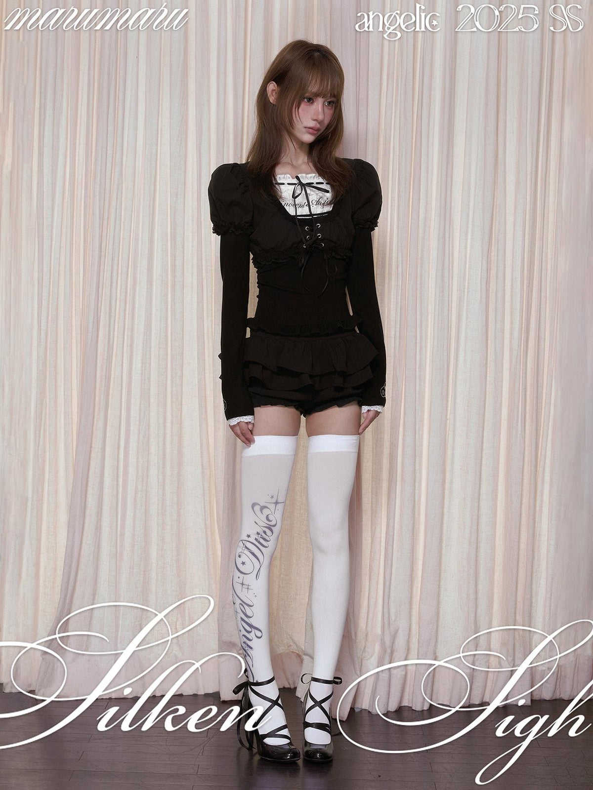 marumaruzip Puff Sleeve Drawstring Tie Cropped Women&
