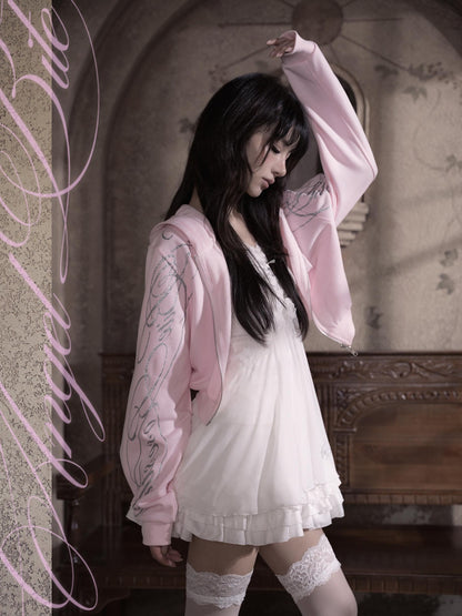 marumaruzip Silver Glitter Pink Print Loose Fit Zipper Women&