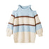 DIDDI MODA Off Shoulder V Neck Striped Knit Sweater