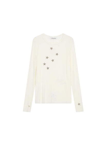 Achihara Sunproof Star Print Modal Cotton Stretch Knit T-Shirt