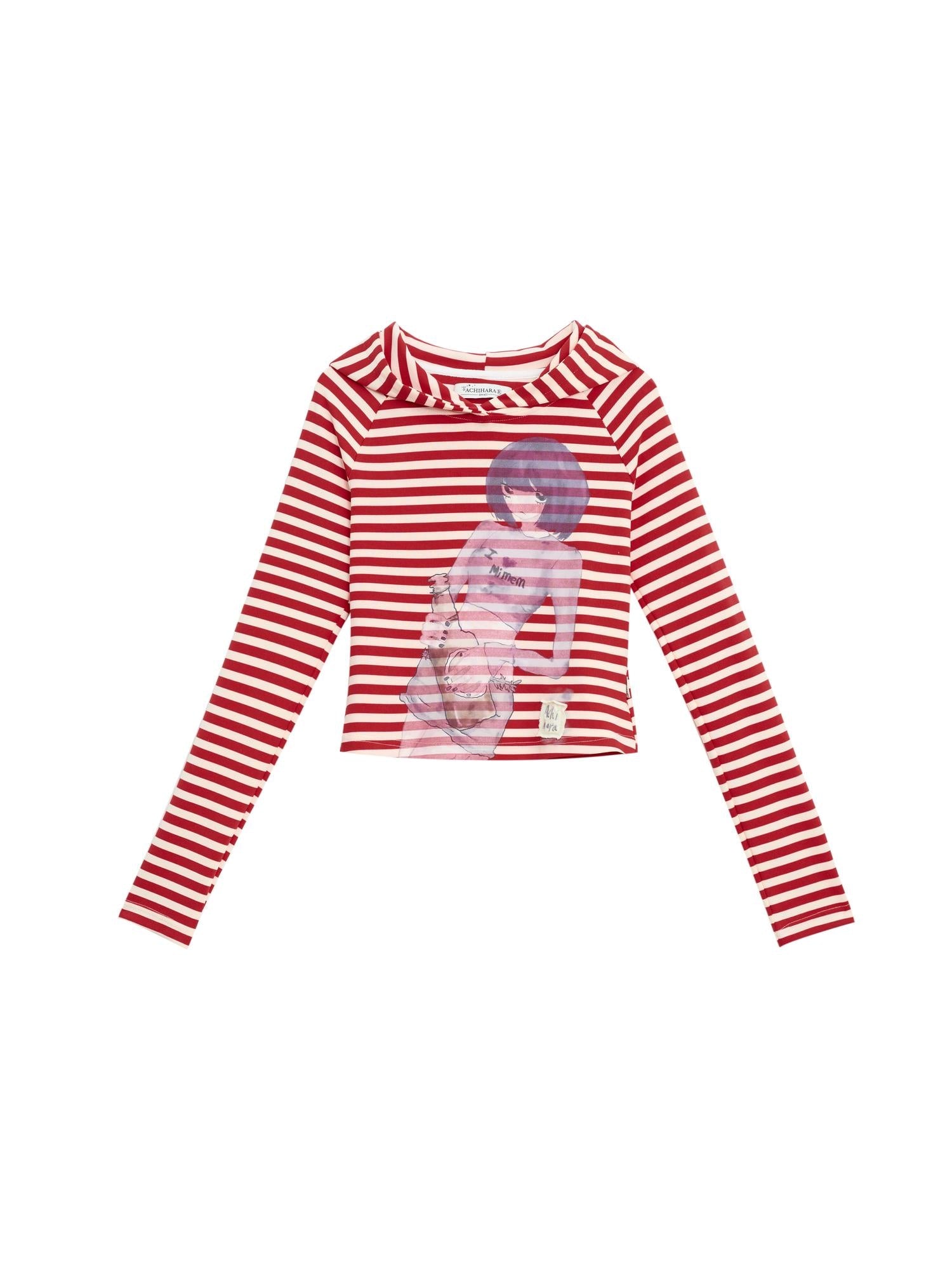 Achihara Drunk Minnie Striped Hoodie Tee