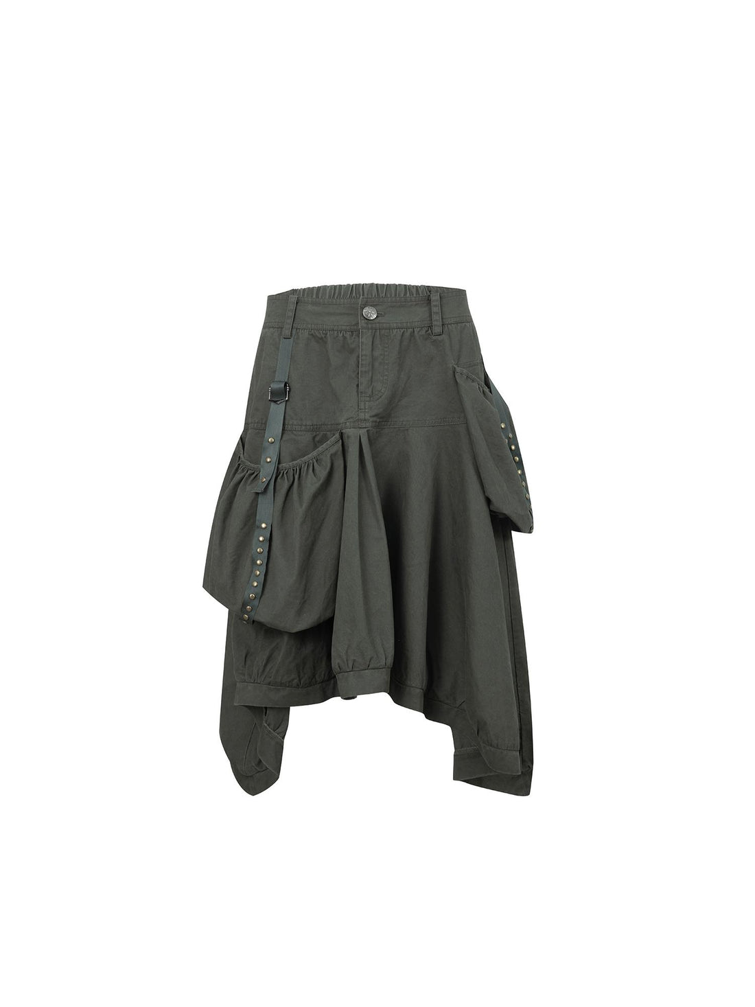 DoublePunch Vintage Washed Cotton A-Line Puffy Midi Skirt With Pockets