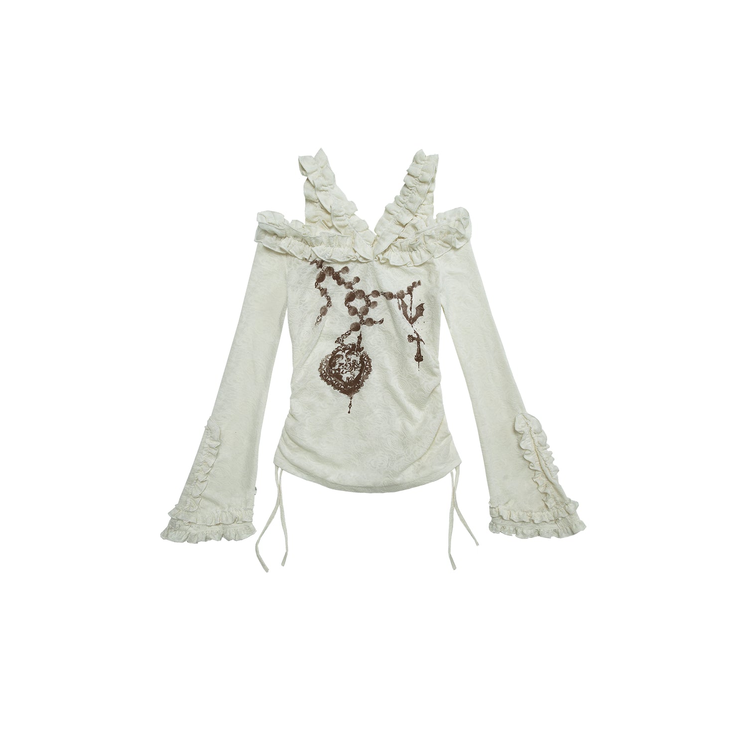 NO ROMANCE禁忌浪漫 Vintage Reversible Off-Shoulder Bell Sleeve Knit T-Shirt