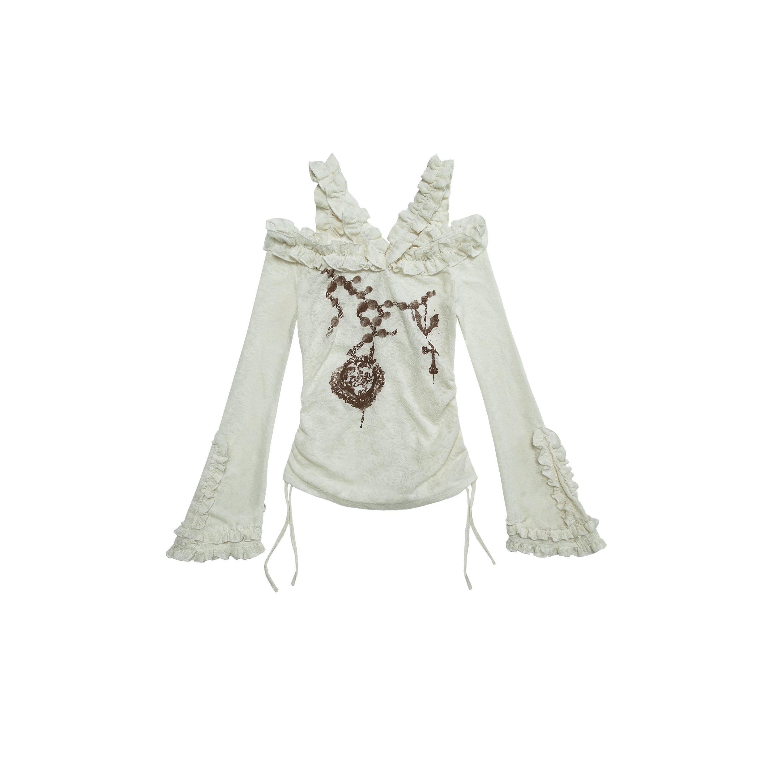 NO ROMANCE禁忌浪漫 Vintage Reversible Off-Shoulder Bell Sleeve Knit T-Shirt