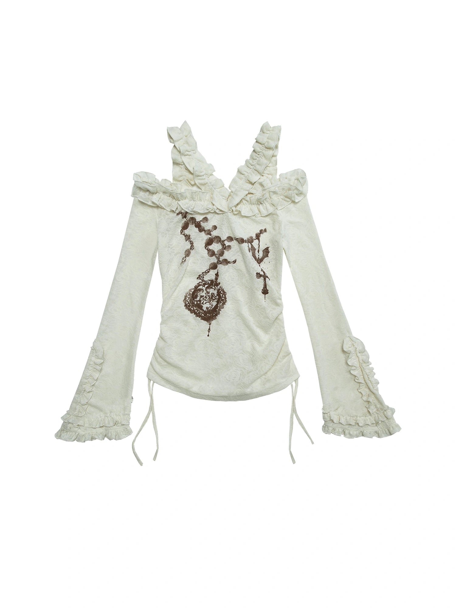 Vintage Reversible Off-Shoulder Bell Sleeve Knit T-Shirt