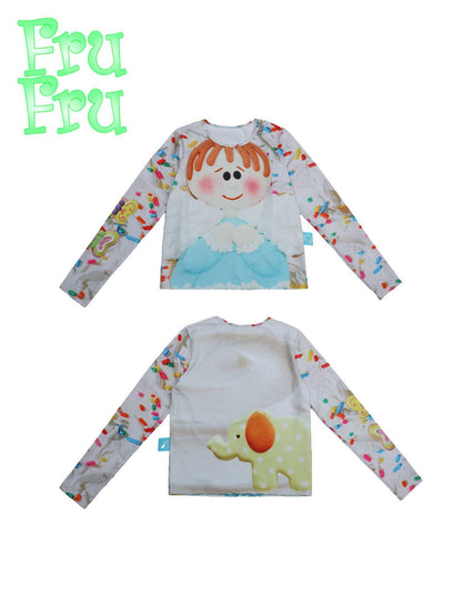Frufru Gulu Autumn Angel Print White Cookie T Shirt Loose Fit Polyester
