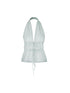 STRIKE A POSE Sweet Comfortable Backless Mesh Striped Ruffle Floral Embroidered Halter Top