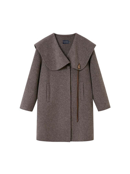 DIDDI MODA Vintage Chic Wool PU Skirt Set With Detachable Fur