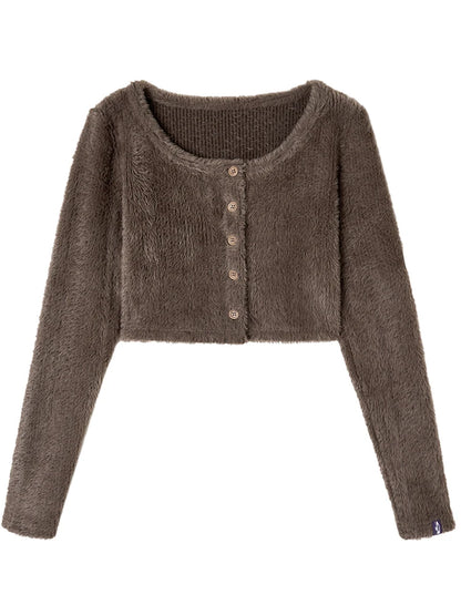 Fall Winter Brown Gray Layered Knit Cardigan Sweater