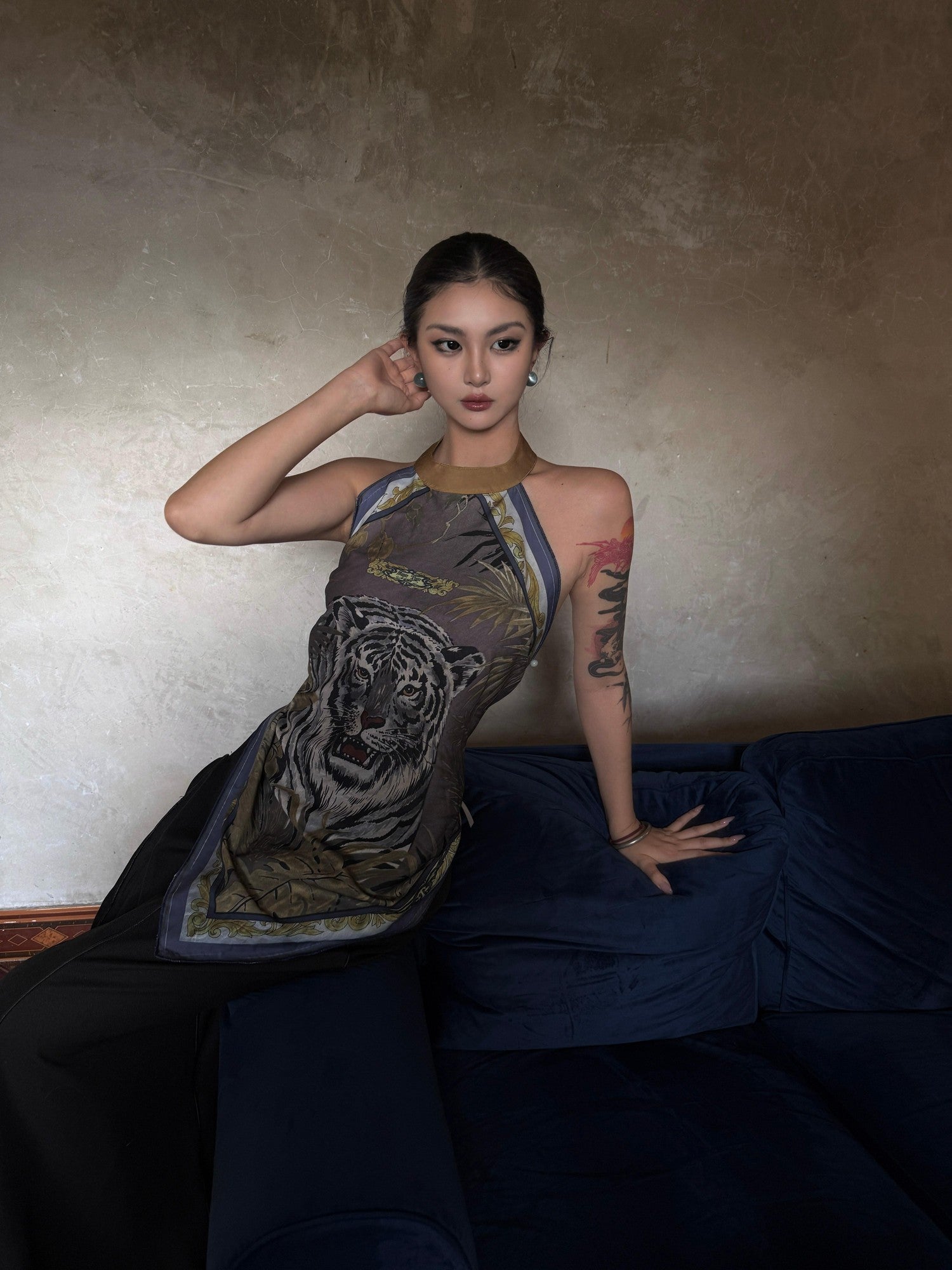 mss studio Casual Forest Tiger Print Button Closure Women&
