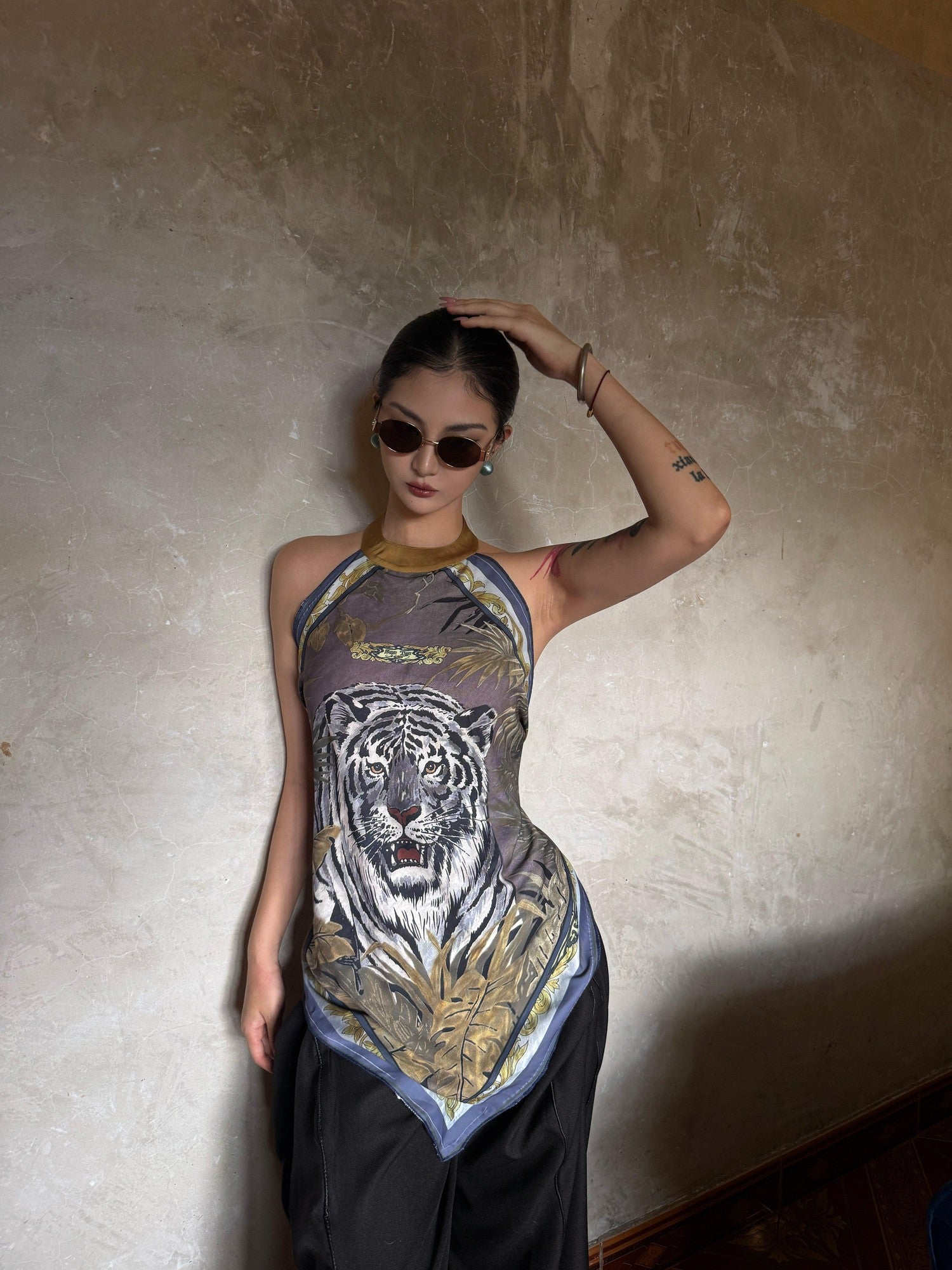 mss studio Casual Forest Tiger Print Button Closure Women&