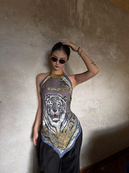 mss studio Casual Forest Tiger Print Button Closure Women&