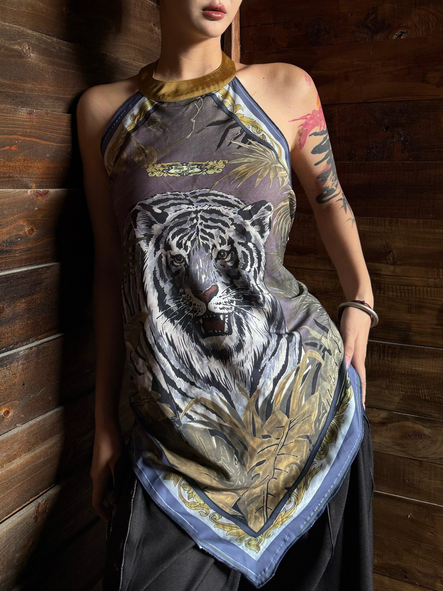 mss studio Casual Forest Tiger Print Button Closure Women&