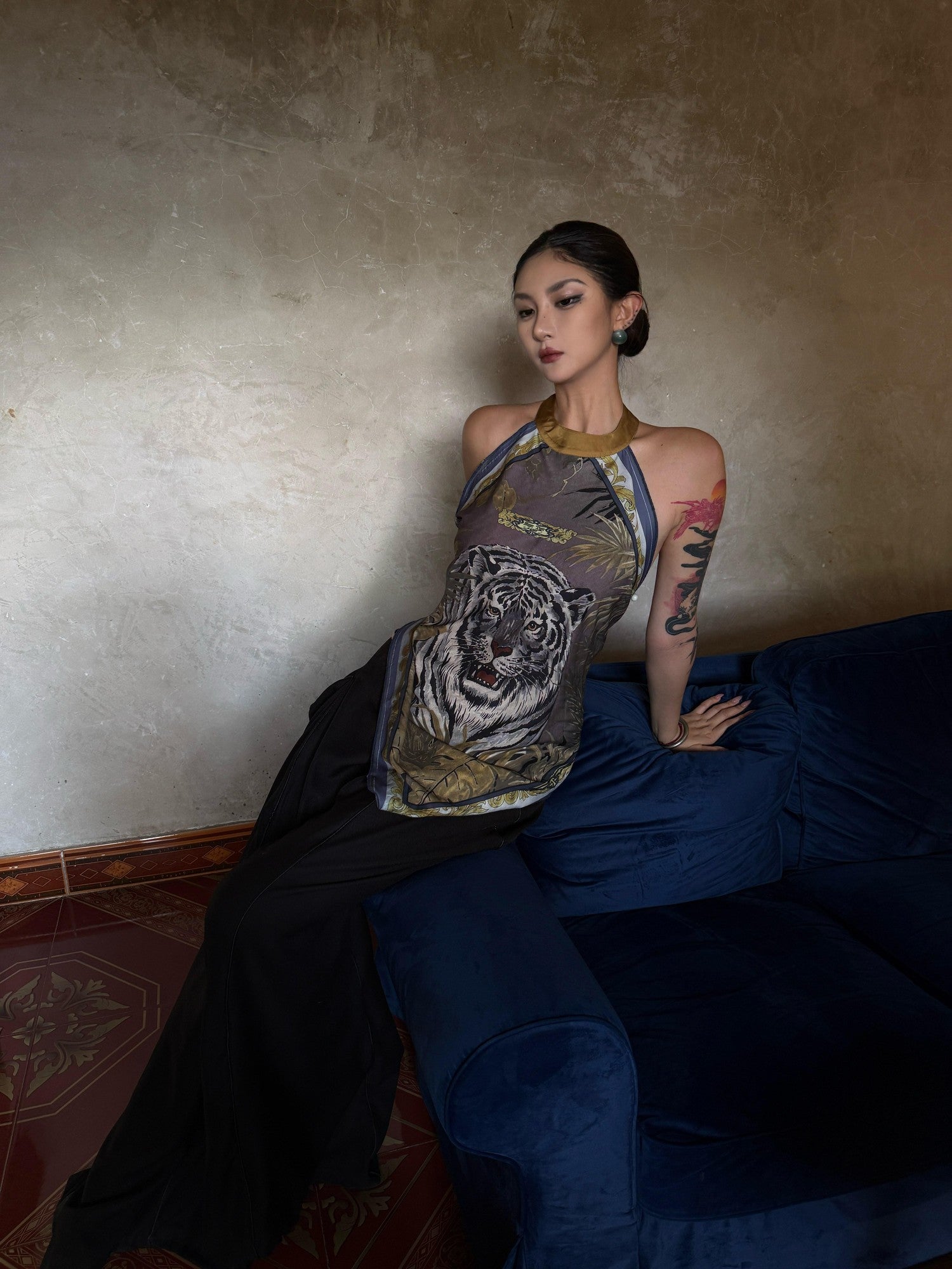 mss studio Casual Forest Tiger Print Button Closure Women&
