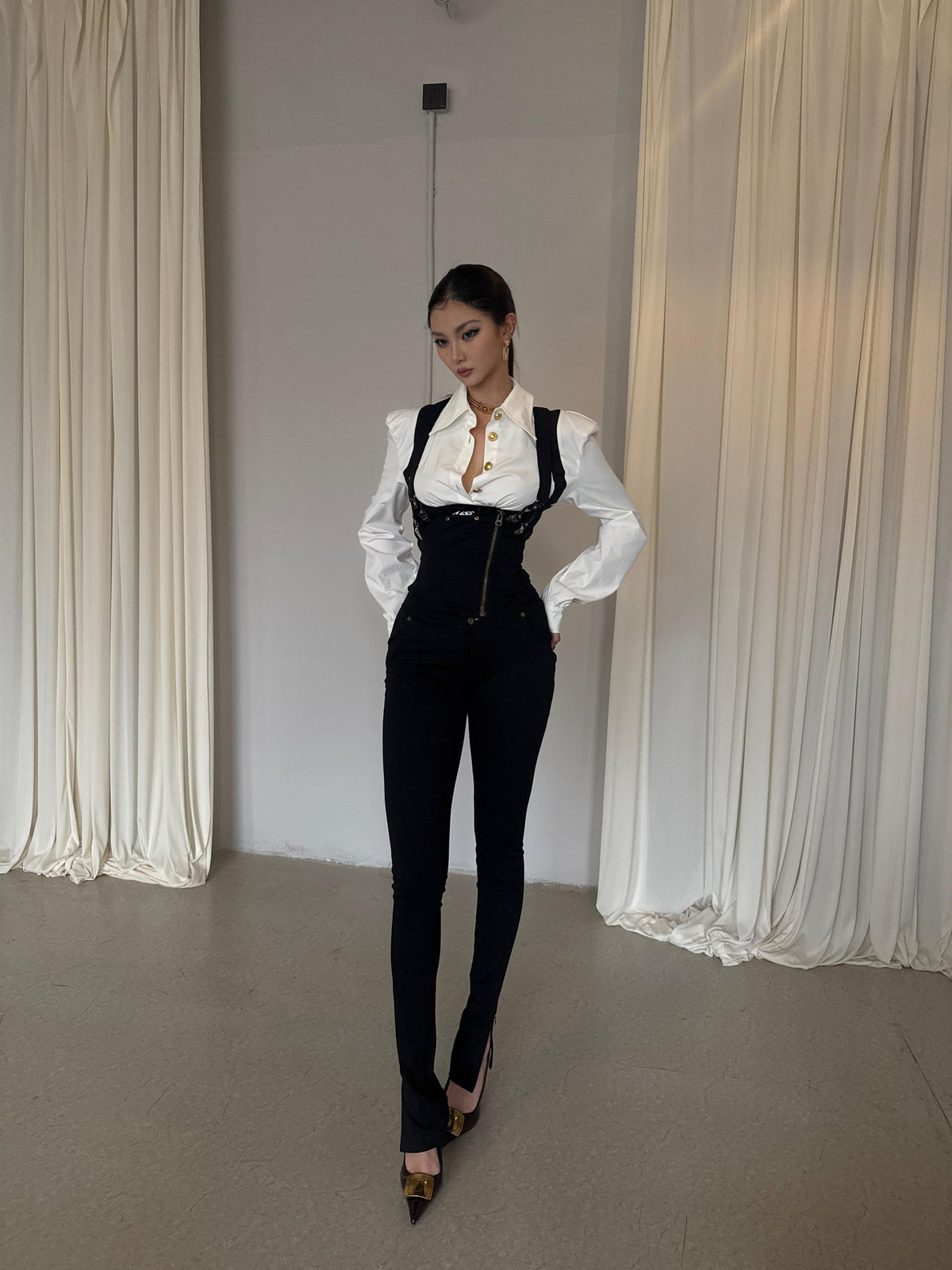 mss studio Color Block Slim Waist Women&