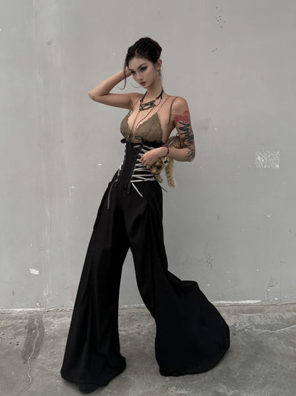 mss studio Diagonal Twill Tie Waist Cinched Slimming Women&