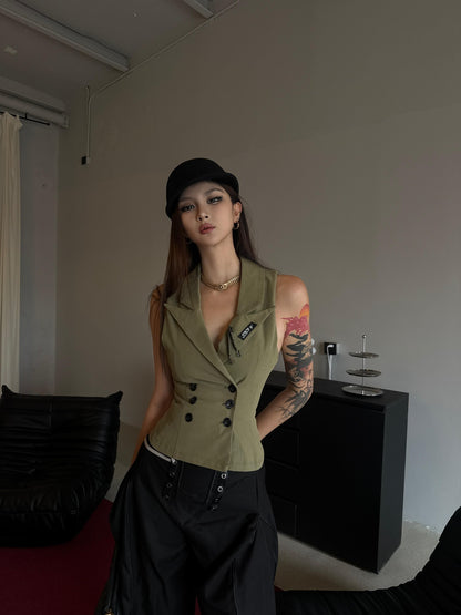 mss studio Double Breasted Waist Cinch Lapel Suede Women&