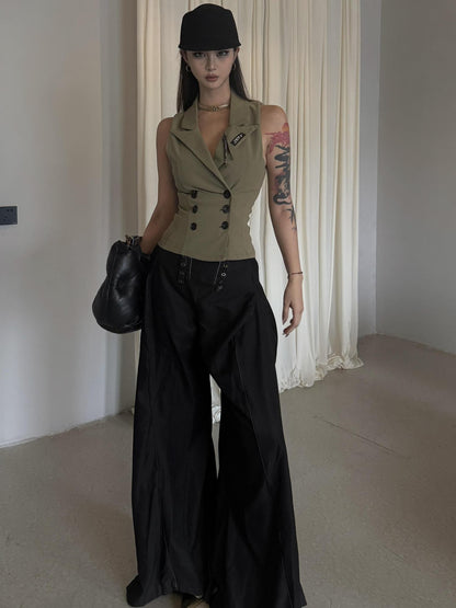 mss studio Double Breasted Waist Cinch Lapel Suede Women&