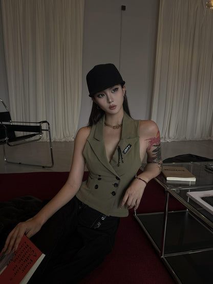mss studio Double Breasted Waist Cinch Lapel Suede Women&