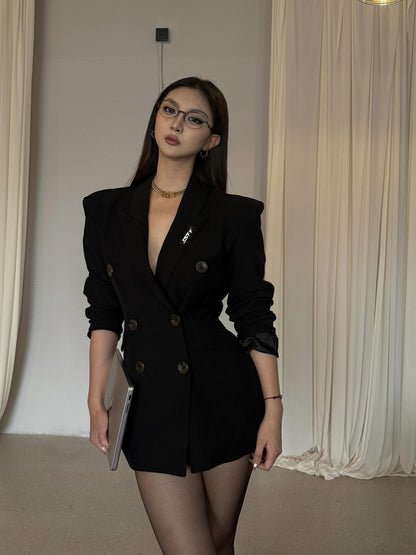 mss studio Double Breasted Waist Cinching Long Sleeve Women&