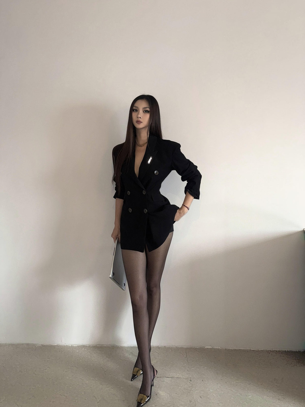 mss studio Double Breasted Waist Cinching Long Sleeve Women&