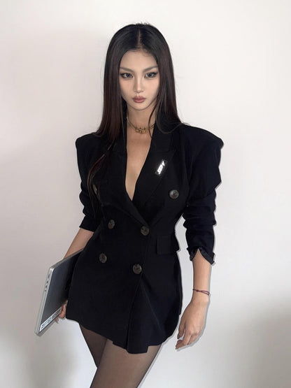 mss studio Double Breasted Waist Cinching Long Sleeve Women&